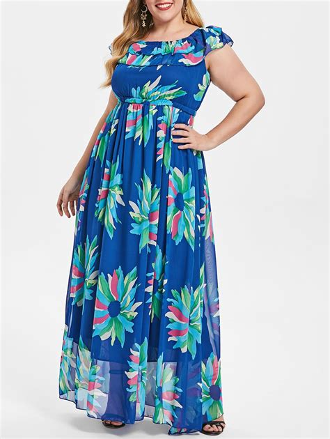 Off Plus Size Layered Ruffle Panel Floral Print Maxi Dress In Multicolor Dresslily
