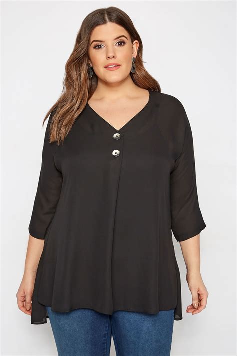 Plus Size Black Button Chiffon Blouse Sizes 16 To 36 Yours Clothing