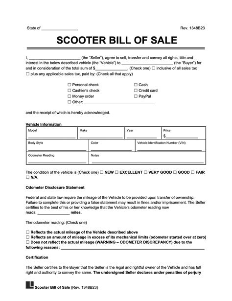 Free Scooter Moped Bill Of Sale Pdf And Word