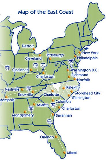 Map Of Eastern Seaboard United States