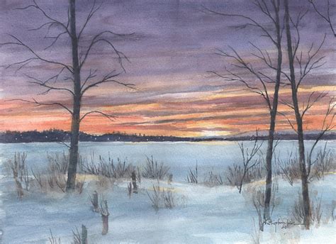 Winter Sunset Painting By Kerry Kupferschmidt