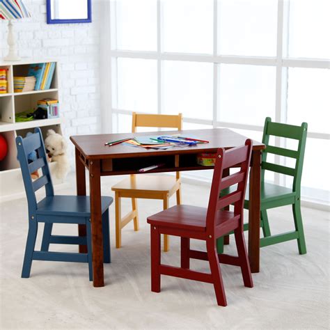 Lipper Childrens Walnut Rectangle Table And 4 Chairs Activity Tables