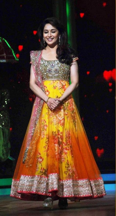 Madhuri Dixit Wearing Yellow Anarkali Dresses Anarkali Dress Indian