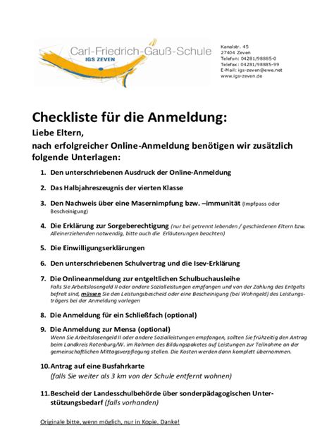 Ausfüllbar Online Checkliste fr Anmeldung Fax Email Drucken