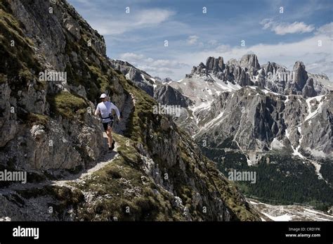 Woman Hiking In The Dolomites South Tyrol Italy Stock Photo Alamy