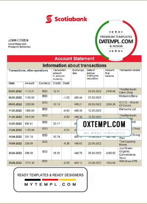 Bahamas Scotiabank Bank Statement Template In Word And Pdf Format