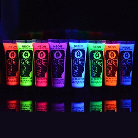 Uv Glow Blacklight Face And Body Paint 0 34oz Set Of 8 Tubes Neon Fluorescent All Colours