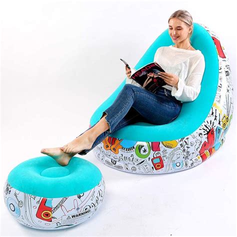 Buy Ritons Inflatable Lounge Chair With Ottoman Blow Up Chaise Lounge Air Lazy Sofa Set Flocked