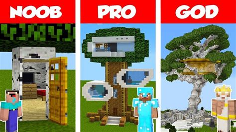 Minecraft Noob Vs Pro Vs God Modern Tree House Challenge In Minecraft