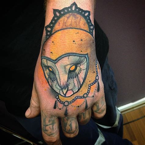 Baroque Owl Tattoo On Back Of Hand By Jef Small Best