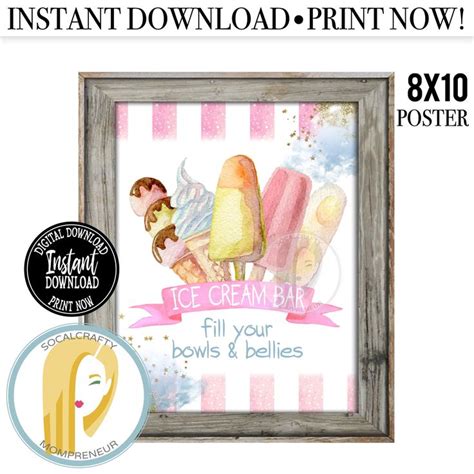 Printable Ice Cream Bar Sign Ice Cream Bar Print Ice Cream Party Poster Baby Shower
