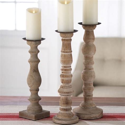 Wooden Pillar Candle Holders Set Of 3 Antique Farmhouse