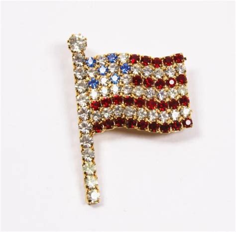 Jeweled American Flag Patriotic Premium Jewelry Lapel Pin Brooch Jxwf