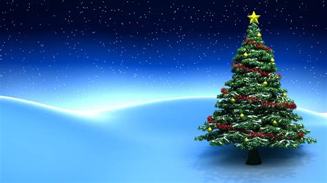 Christmas Tree With Stars In Blue Starry Sky Background Hd Christmas
