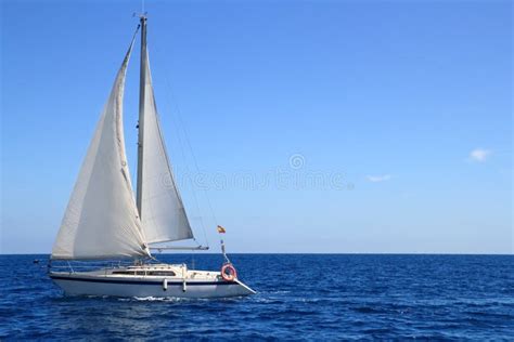 Blue Mediterranean Sailboat Sailing Stock Photo Image Of Marine