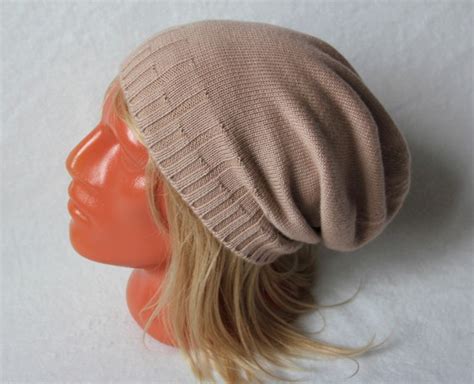 Cashmere Knit Hat Slouchy Beanie Nude Color Etsy