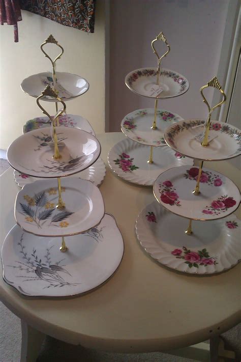 They can be separated into a single cake plate, a 2 tier, or a 3 tier as shown. Three tier cake stands various designs £12 each (With ...