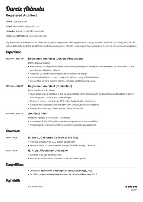 Architecture Resume Examples And Template For 2024