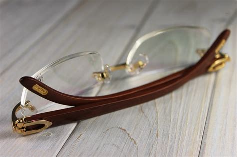 Cartier Prescription Eyeglasses Gold Frame Engraved Wood Frames Rimless Property Room