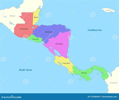 Map Of Central America With Borders Of The States Stock Vector