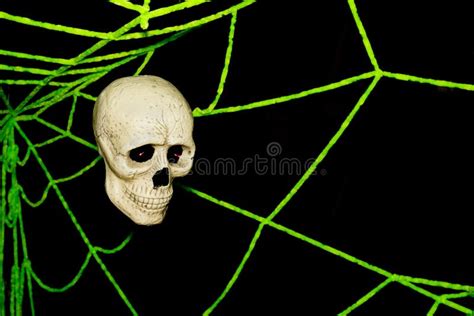 Skull And Spider Webs On Wall Ghost On Halloween Stock Image Image