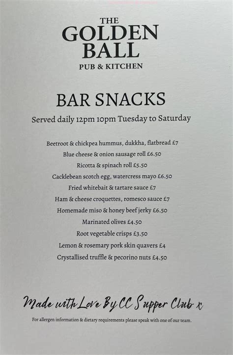 Menu At The Golden Ball Pub And Kitchen Maidenhead