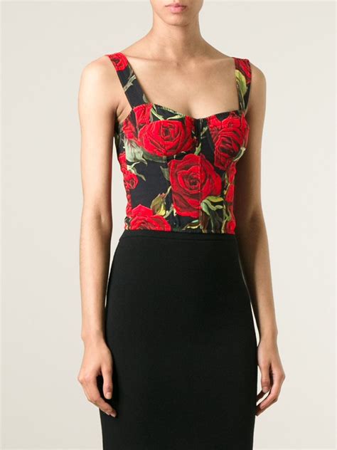Lyst Dolce And Gabbana Rose Print Bustier Top In Red