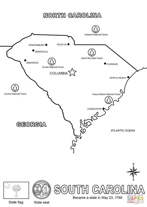 Map Of South Carolina Coloring Page Free Printable Coloring Pages