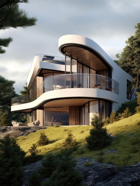 Premium Ai Image Modern Minimalist Cottage With Smooth Curved Forms