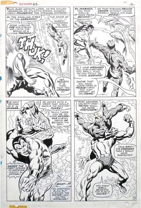 john buscema 1967 submariner 2 pg 9 vs triton inhumans comic art comic book artwork line