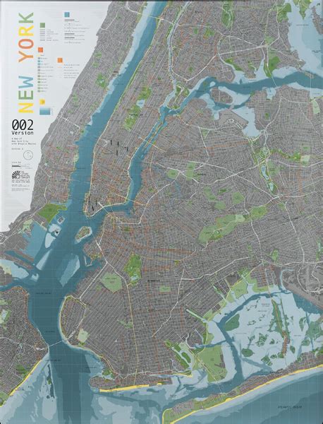 New York City With Bicycle Routes Wall Map Version 002