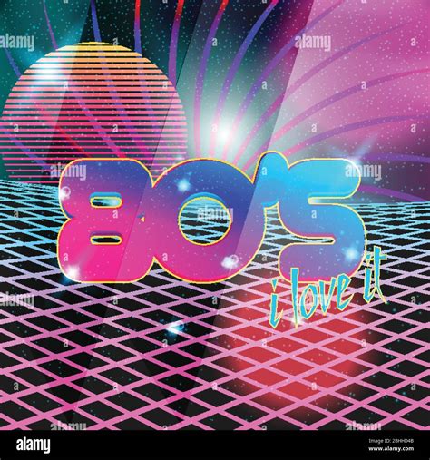 Retro Style 80s Disco Design Neon Landscape With Grid Of 80s Styled