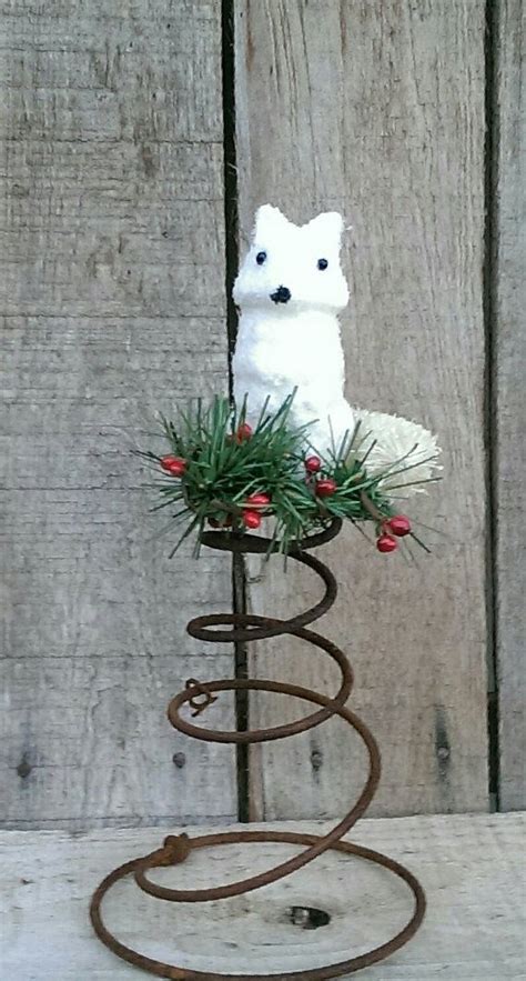 Rustic Christmas Tree Topper Bed Spring White Fox Holiday Christmas