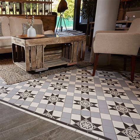 Victorian Floor Tiles Blenheim In Black White Grey With Livingstone