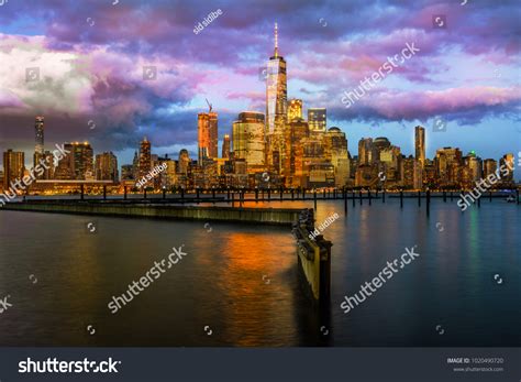 New York Skyline Hoboken Park Waterfront Stock Photo 1020490720