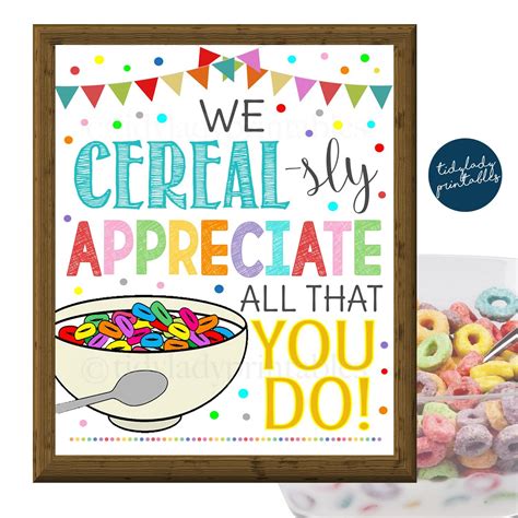 Cereal Bar Sign Teacher Appreciation Week Printable Breakfast Food