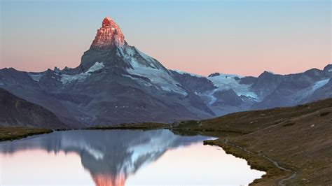 🥇 Sunrise Mountains Landscapes Nature Snow Lakes Matterhorn Dawning