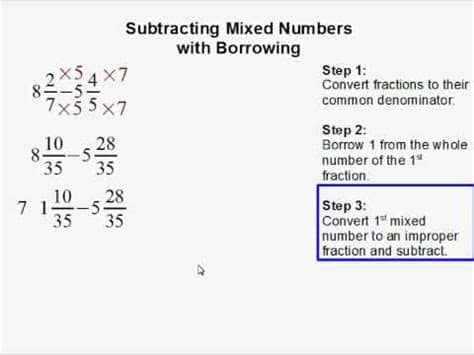 Subtracting Mixed Numbers with Borrowing - YouTube