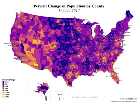 Percent Change In Population By Us County 1990 2017 Vivid Maps