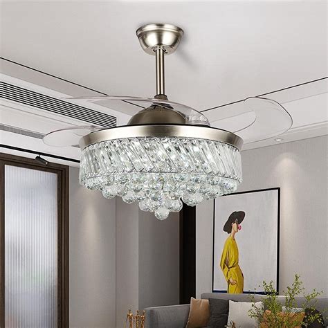 Buy 42 Crystal Ceiling Fan With Lights And Remote 3 Color 3 Speed