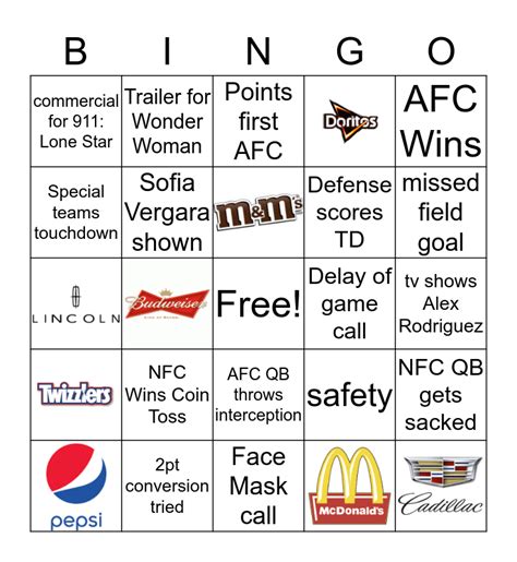 Super Bowl Liv Bingo Card