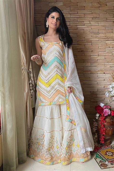 Buy White Kurta Silk Sharara Rangeela Sleeveless Set For Women By Gopi Vaid Online At Aza Fashions
