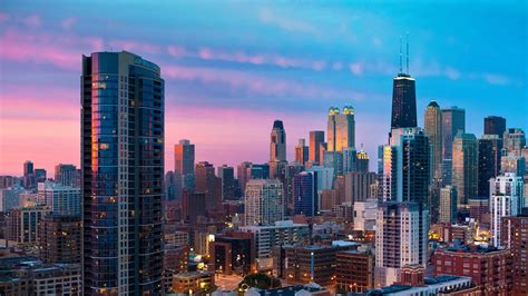 Download Wallpaper 1920x1080 City Chicago Sunset Skyscrapers Full Hd
