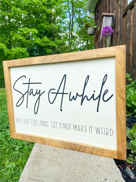 Funny Welcome Sign Stay Awhile Wood Sign Funny Wood Sign Funny