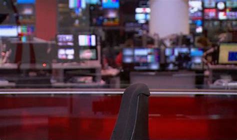 Bbc london news studio, new broadcasting house. BBC News broadcast begins with empty chair as presenter is ...