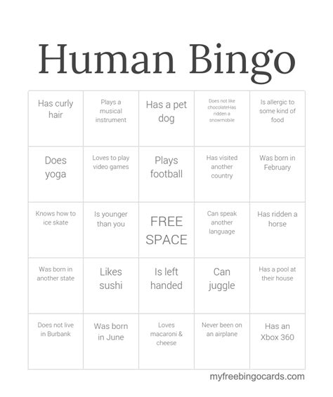 Make your own bingo cards. Free Printable and Virtual Bingo Cards | Human bingo ...
