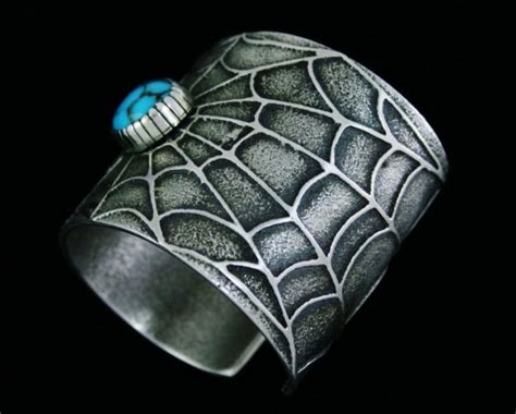 Philander Begay Candelaria Turquoise Tufa Cast Spiderweb Design Bracelet