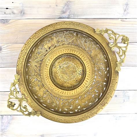 Ornate Brass Bowl With Handles And Three Legs Features Etsy Brass