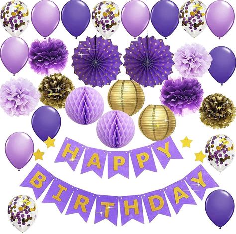 Purple Gold Birthday Decorations For Her Happy Birthday Banner Purple