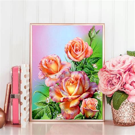 Beautiful Colored Roses Floral Diamond Painting Kit Full Roundsqu